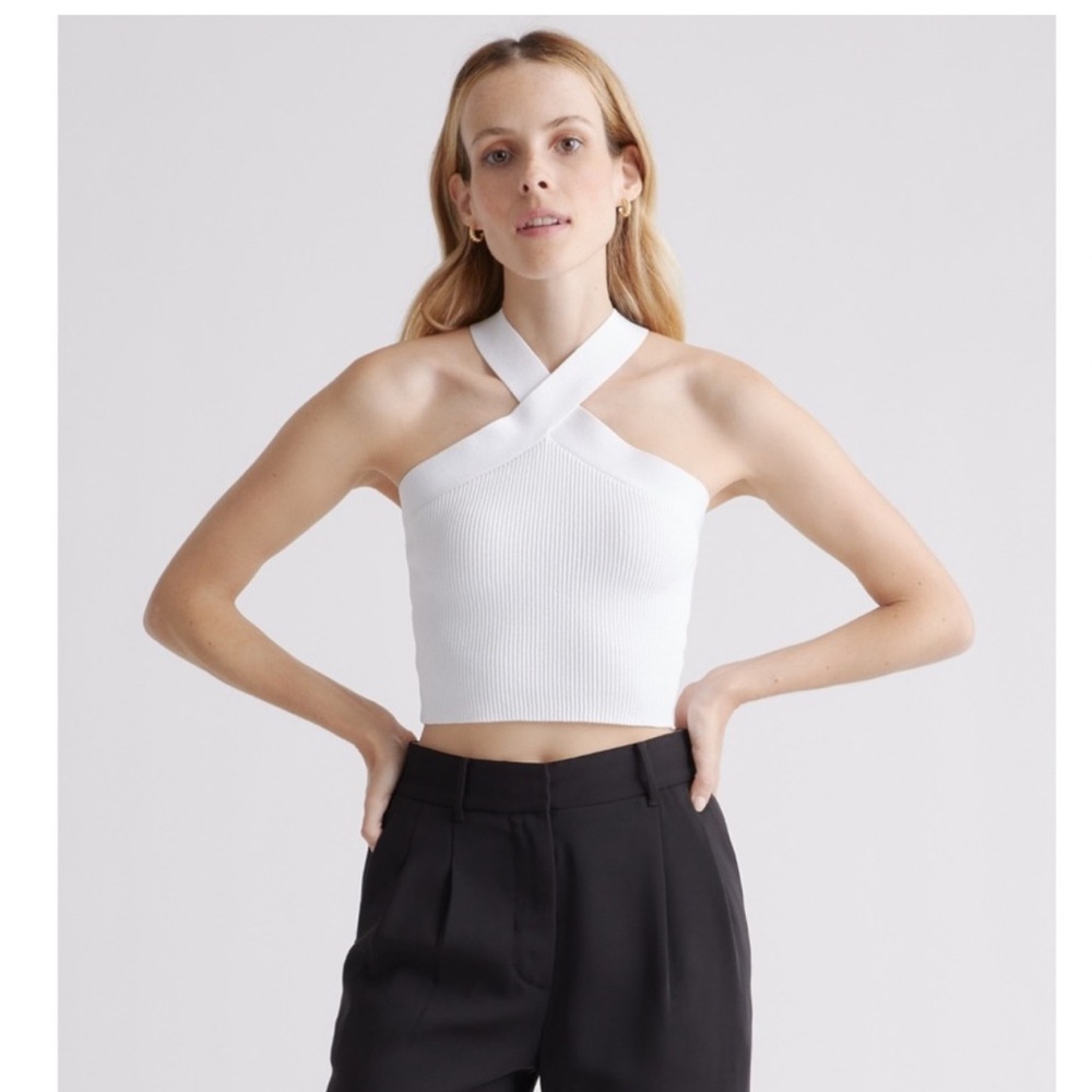 Quince cropped halter ribbed knit tank size large